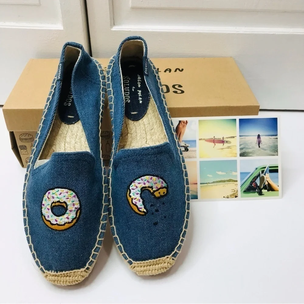New SOLUDOS Jason Polan Vintage Denim Donut Smoking Slipper Size 7
